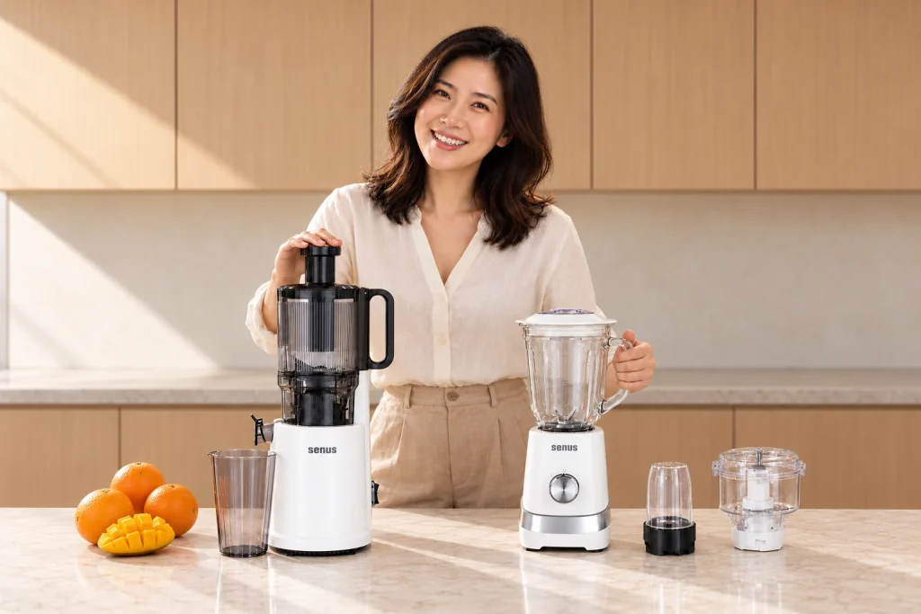 Senus Slow Juicer dan blender Senus Duo Pro Blend di dapur